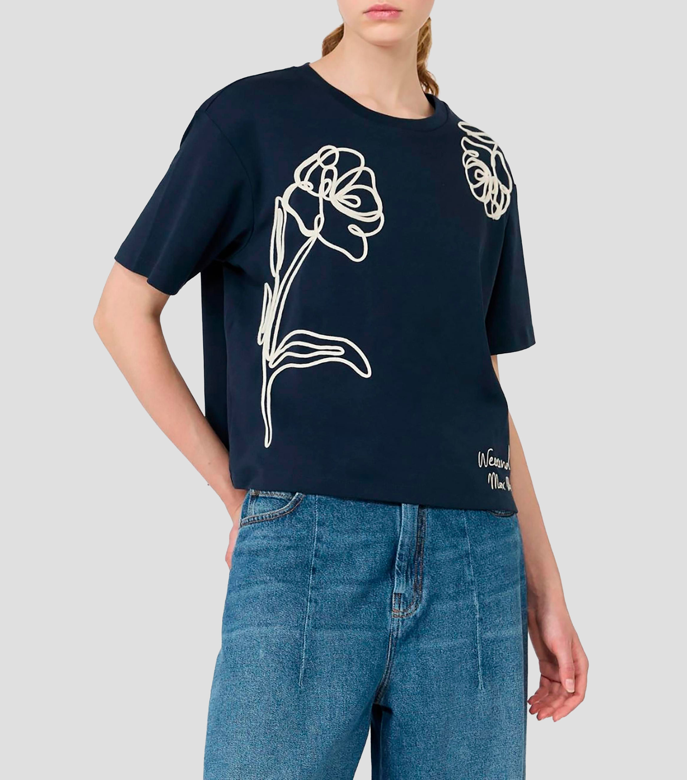 Playera de cuello redondo con manga corta estampada Mujer